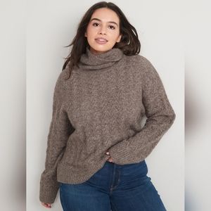 Taupe Heathered Pointelle Knit Turtleneck Light Weight Sweater